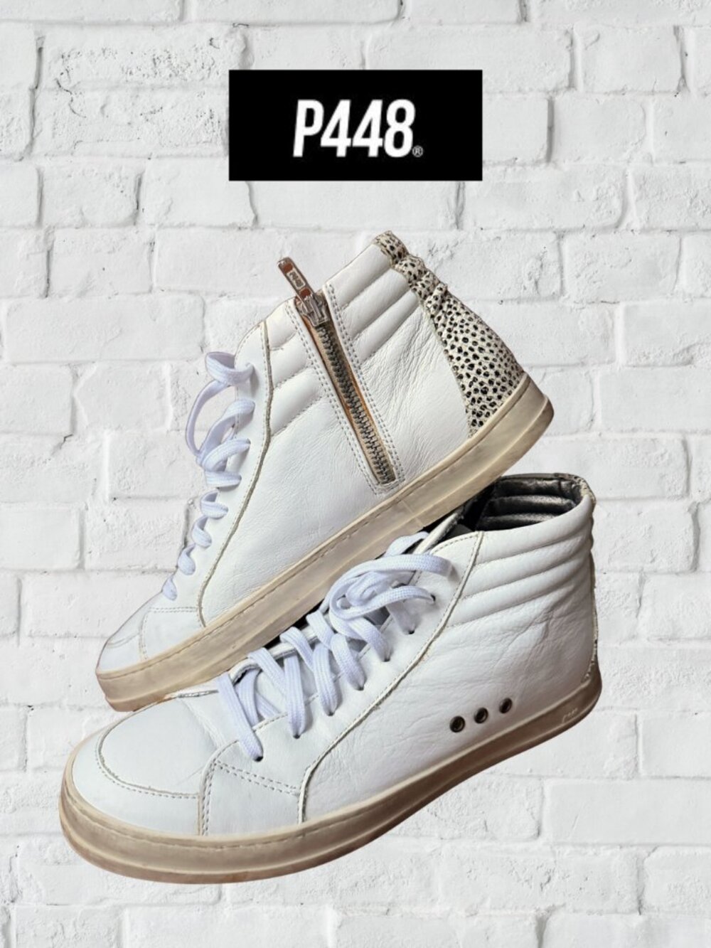 P448 Skate High Top Sneakers White Leather Speckled Print - US 9 (EU 40)